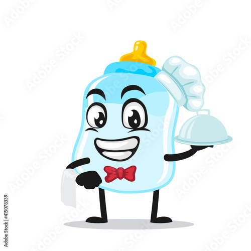 vector illustration of pacifier mascot or character wearing chef hat and serve food