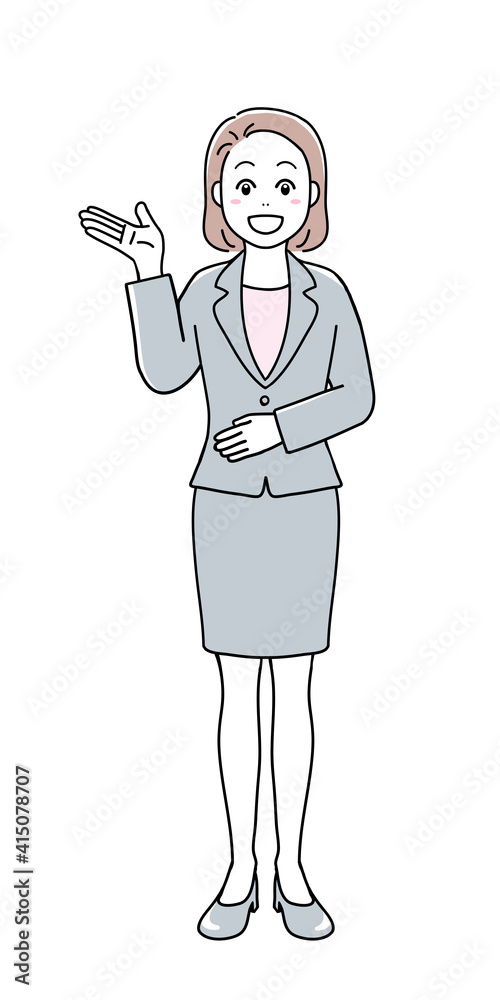 A woman in suit explaining something