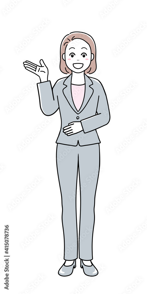 A woman in pants suit explaining something A woman in pants suit explaining something