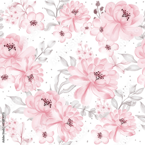 Seamless pattern beautiful Pink flower and leaves