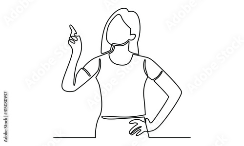 Continue line of woman pointing away hands showing or presenting something