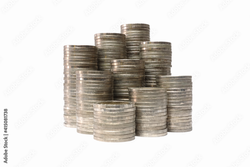 Business growth concept,Financial growth,Increasing piles of coins isolated on white background Business growth concept,Financial growth,Increasing piles of coins isolated on white background