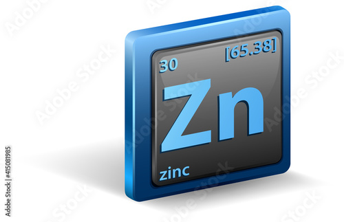 Zinc chemical element. Chemical symbol with atomic number and atomic mass.