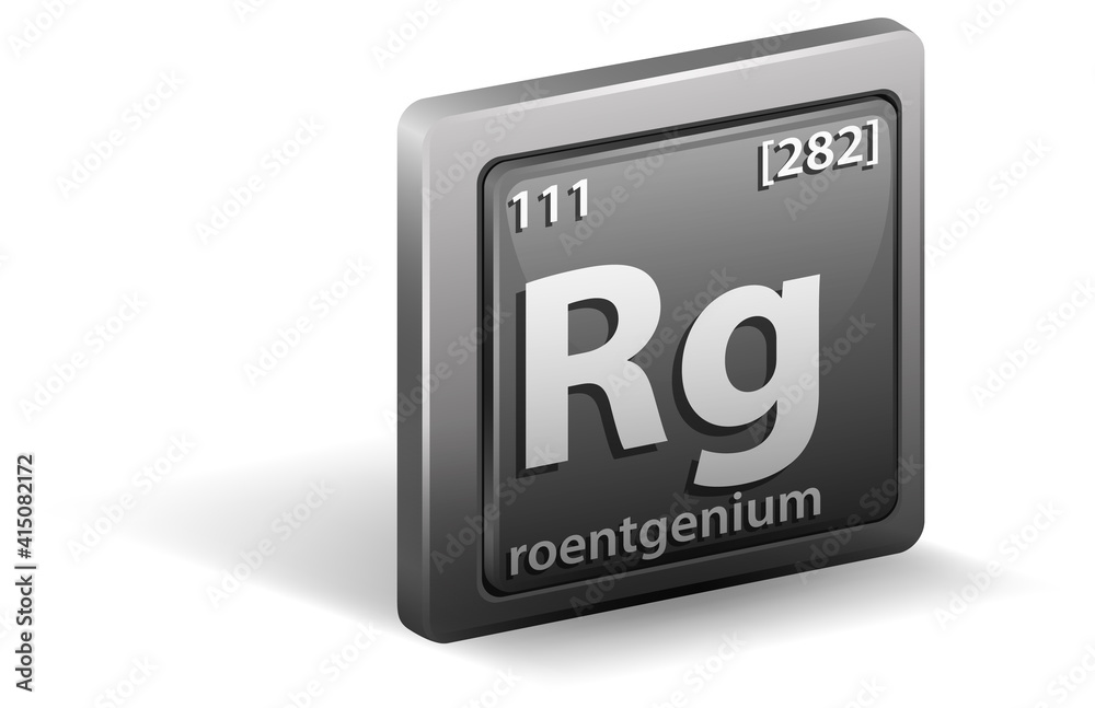 Roentgenium chemical element. Chemical symbol with atomic number and atomic mass. Roentgenium chemical element. Chemical symbol with atomic number and atomic mass.