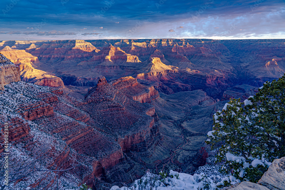 Sunrise lights up the Grand Canyon in Arizona