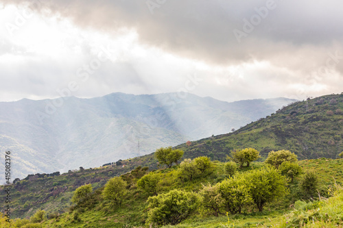 Italy, Sicily, Messina Province, Francavilla di Sicilia. View of the forested hills around Francavilla di Sicilia.