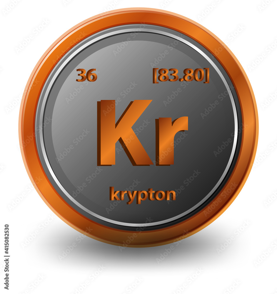 Krypton chemical element. Chemical symbol with atomic number and atomic mass. Krypton chemical element. Chemical symbol with atomic number and atomic mass.