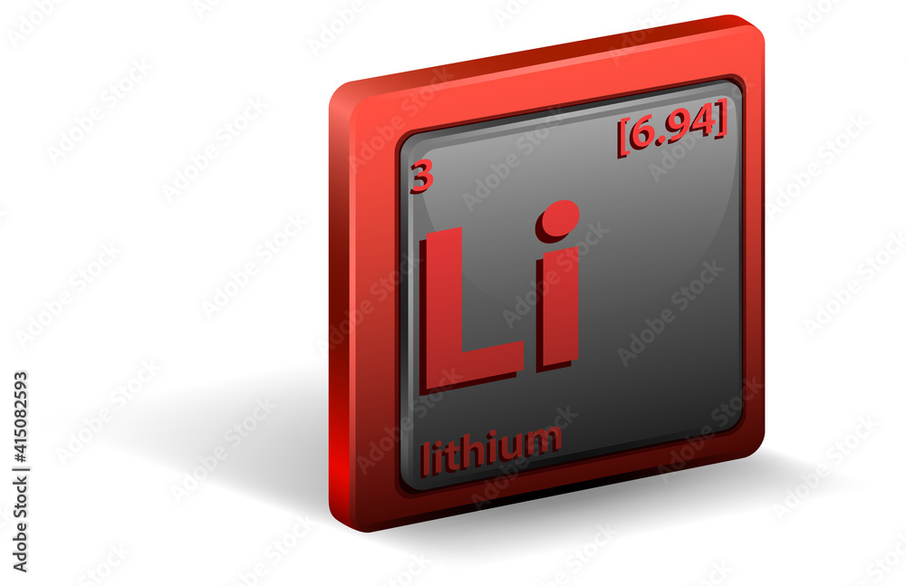Lithium chemical element. Chemical symbol with atomic number and atomic mass Lithium chemical element. Chemical symbol with atomic number and atomic mass
