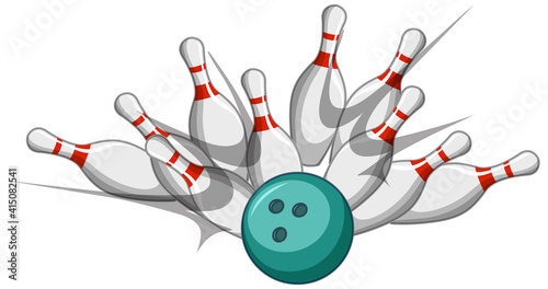 Bowling strike cartoon style isolated on white background
