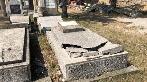 Neglected Broken Jewish grave in Romania
unidentified shot from Cluj napoca Romania, 2020
 photo