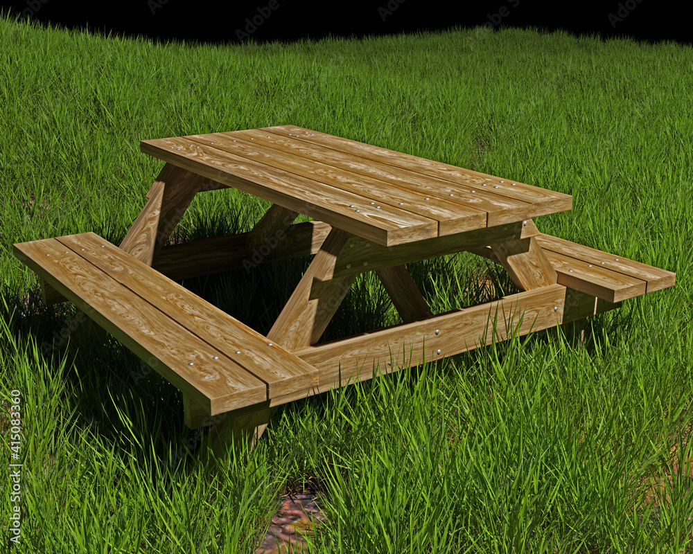 Fototapeta premium 3d computer rendered illustration of a picnic table and grass.