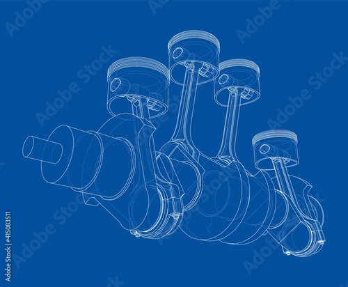 Engine crankshaft with pistons outline. Vector