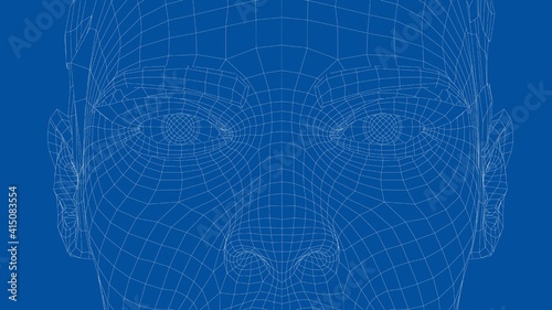 Wireframe portrait of a young beautiful girl