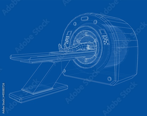 Female Patient Lying on a CT or MRI Scan. Vector