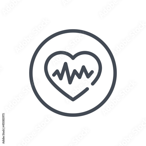 Heartbeat and Cardio line icon. Beat of heart in circle vector outline sign.