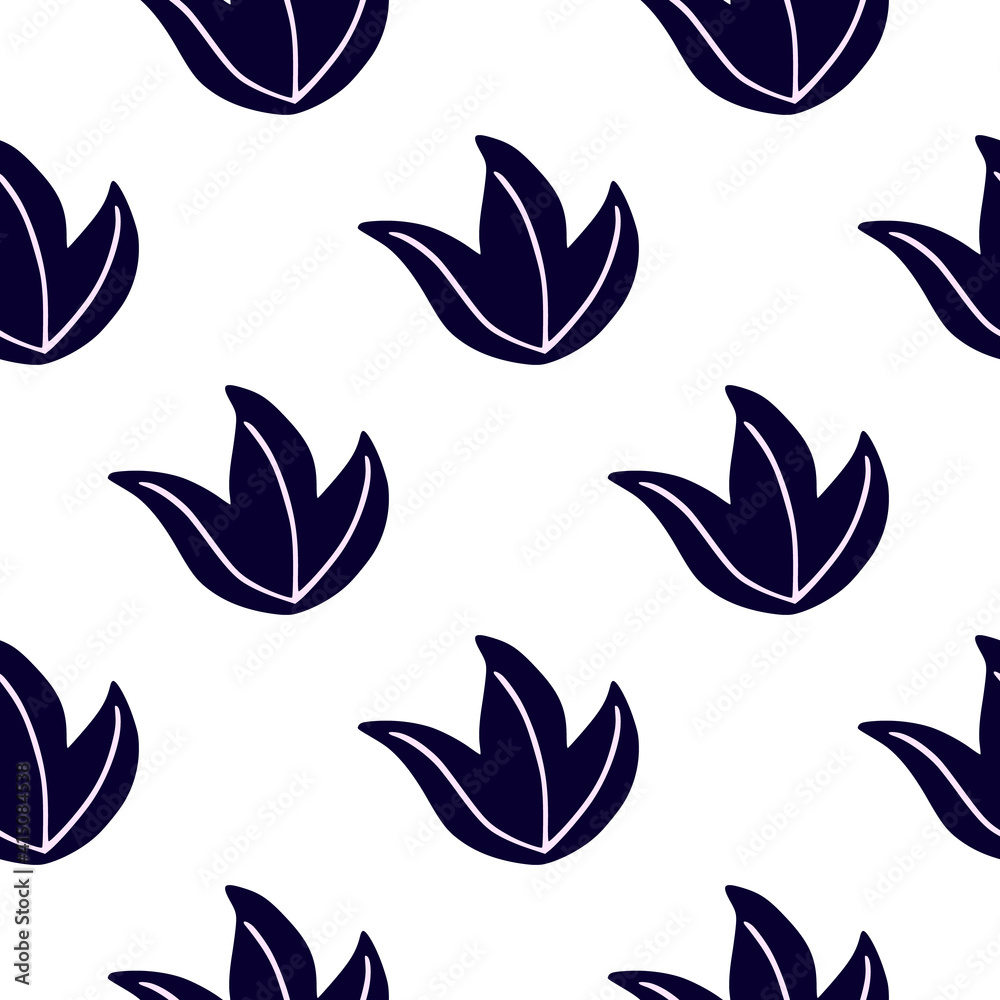 Minimalistic isolated seamless pattern with navy blue simple leaf bush print. White background. Doodle artwork. Minimalistic isolated seamless pattern with navy blue simple leaf bush print. White background. Doodle artwork.