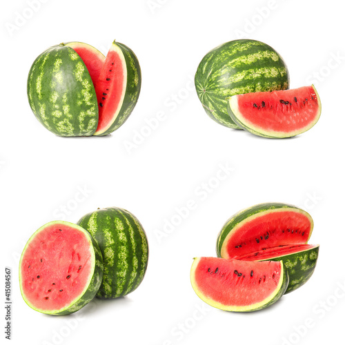 Ripe watermelons on white background