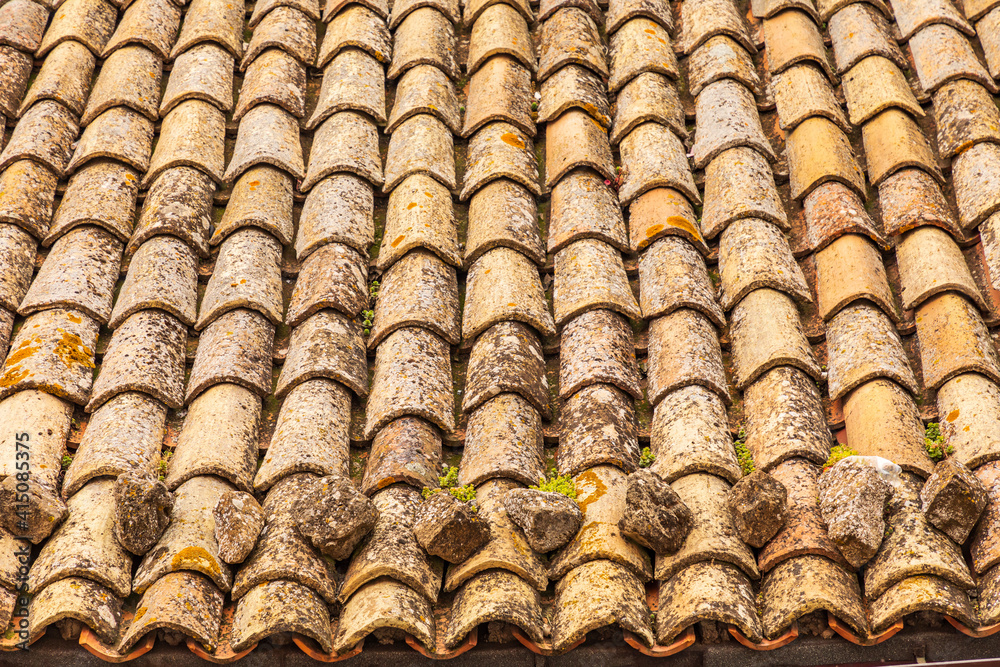 Italy, Sicily, Enna Province, Centuripe. Terra cotta tiled roof in the ancient hill town of Centuripe.