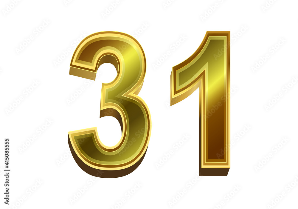 3d golden number 31 isolated on white background 3d golden number 31 isolated on white background