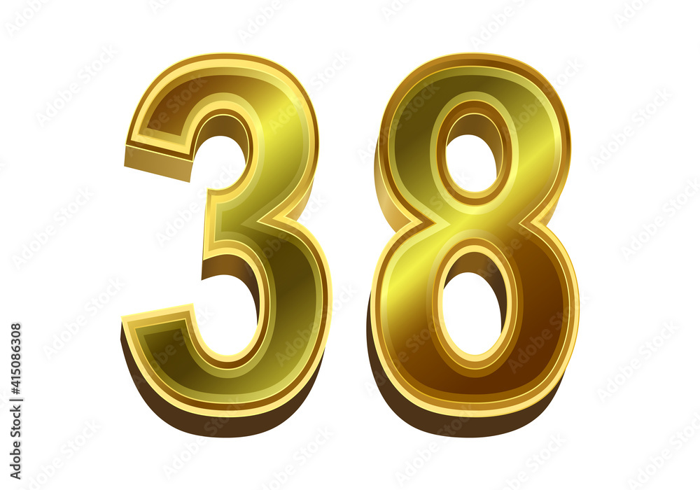 3d golden number 38 isolated on white background 3d golden number 38 isolated on white background