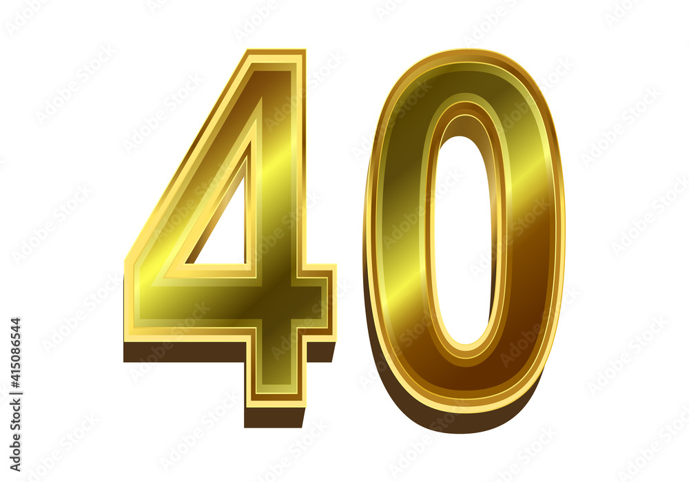 3d golden number 40 isolated on white background 3d golden number 40 isolated on white background