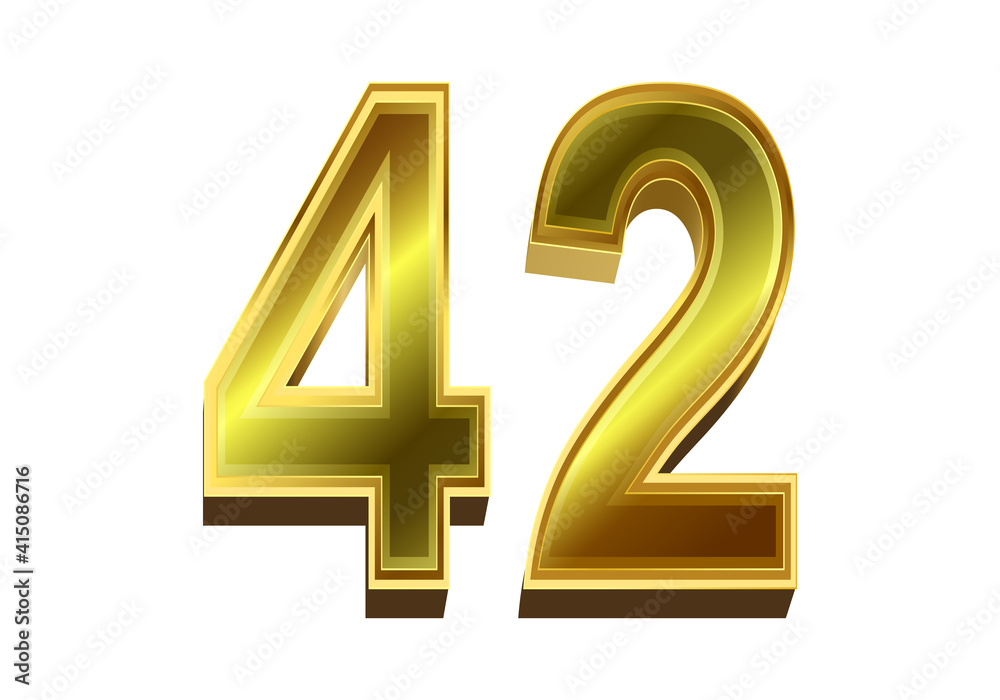 3d golden number 42 isolated on white background 3d golden number 42 isolated on white background