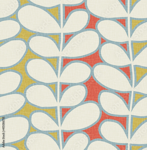Seamless abstract mid century modern pattern. Retro design of leaves and vines in silhouette. Use for backgrounds, fabric design, wrapping paper, scrapbooks and covers. Vector illustration.