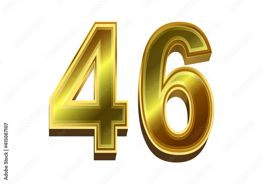 3d golden number 46 isolated on white background 3d golden number 46 isolated on white background