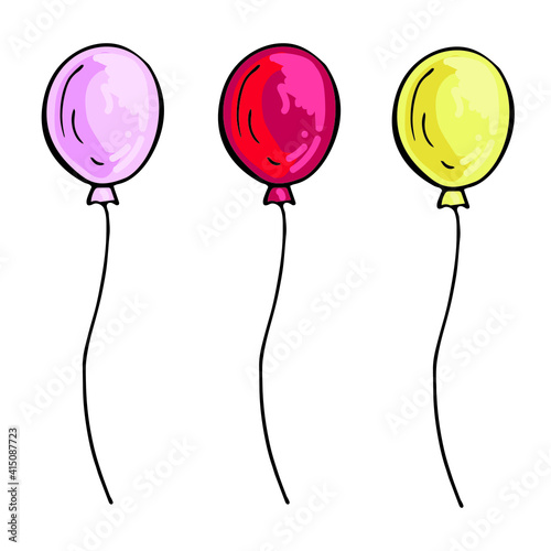 Balloons in red, pink, yellow. Vector illustration.