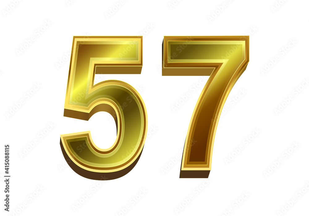 3d golden number 57 isolated on white background 3d golden number 57 isolated on white background