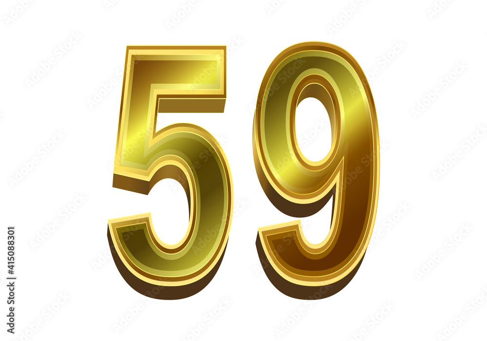 3d golden number 59 isolated on white background 3d golden number 59 isolated on white background
