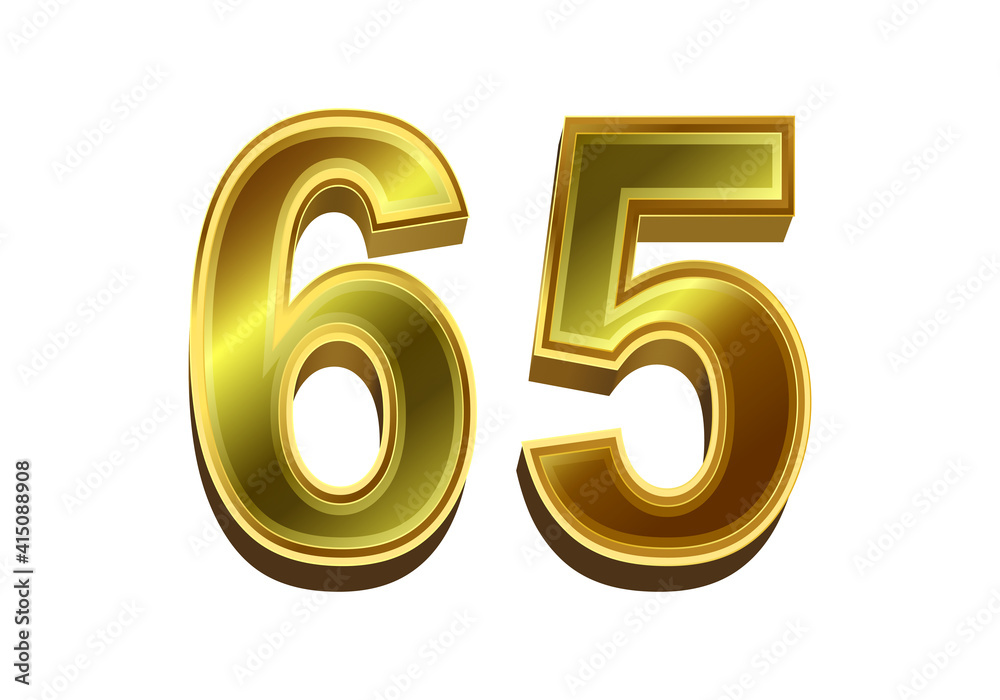 3d golden number 65 isolated on white background 3d golden number 65 isolated on white background
