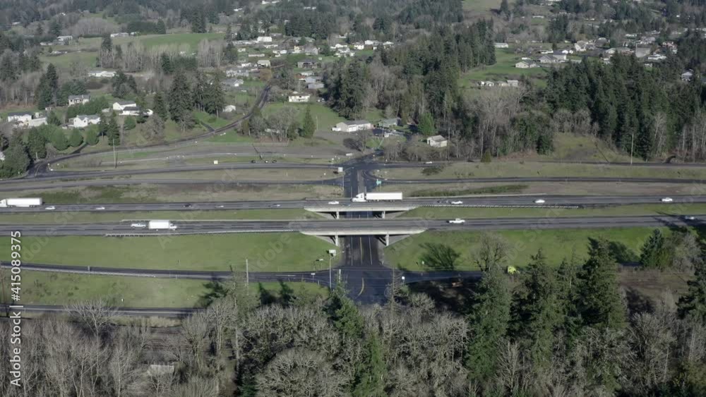 Interstate 5 in Rural Washington State Winter Drone Aerial View Interstate 5 in Rural Washington State Winter Drone Aerial View