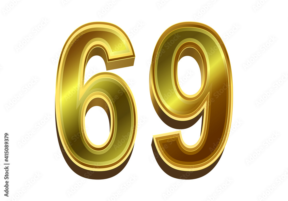3d golden number 69 isolated on white background 3d golden number 69 isolated on white background