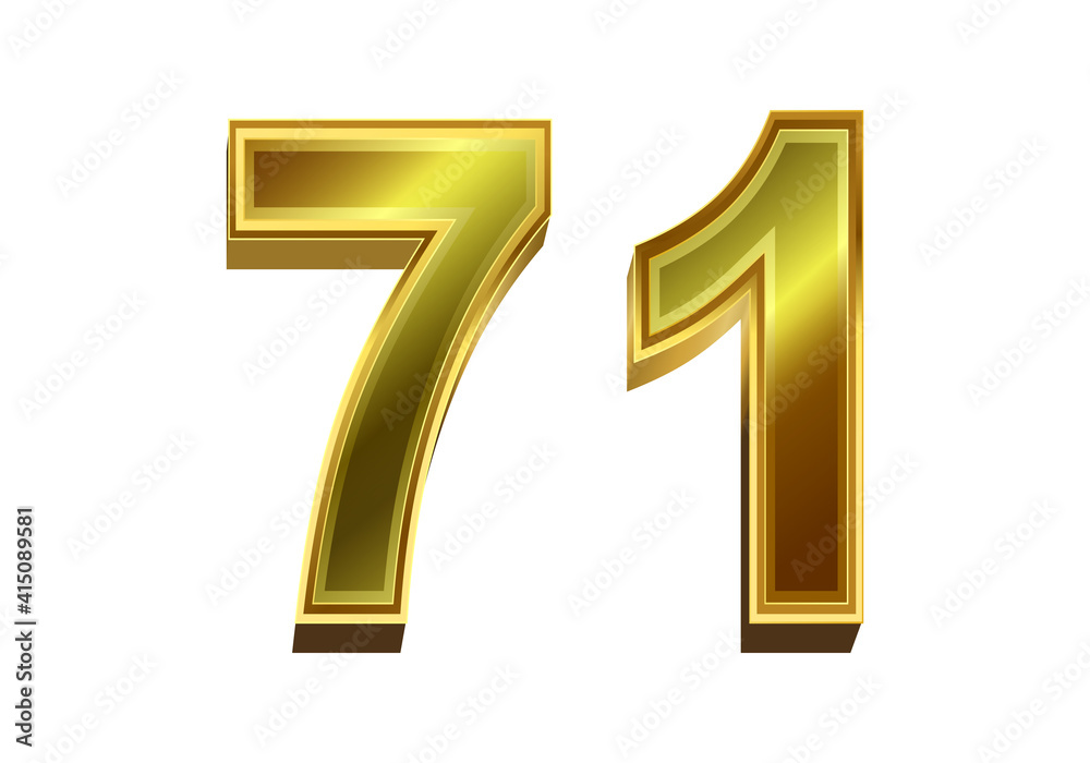3d golden number 71 isolated on white background 3d golden number 71 isolated on white background