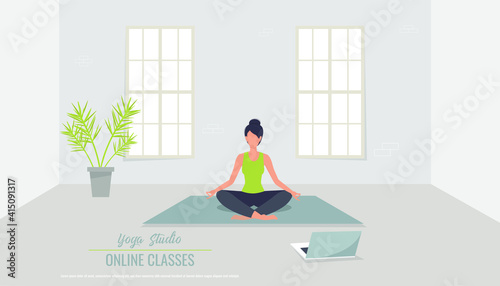 Online classes. Yoga classes. Banner for a yoga studio. Vector illustration. eps 10