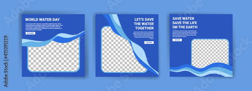 World water day. Social media templates for world water day. Education recognizes the benefits of water for life. Prevent water pollution for the future of the world.
