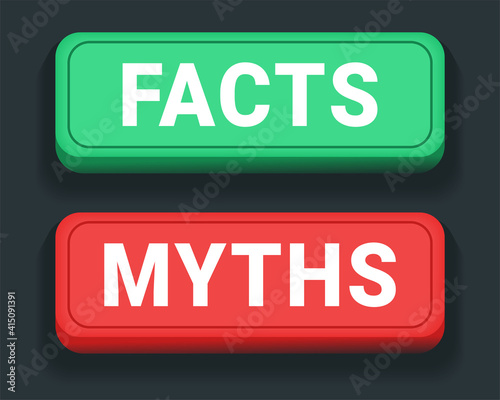 Facts myths sign. Concept of thorough fact-checking or easy compare evidence. Illustration vector
