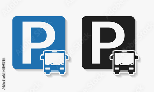 Set of bus parking sign. Bus parking zone. Illustration vector