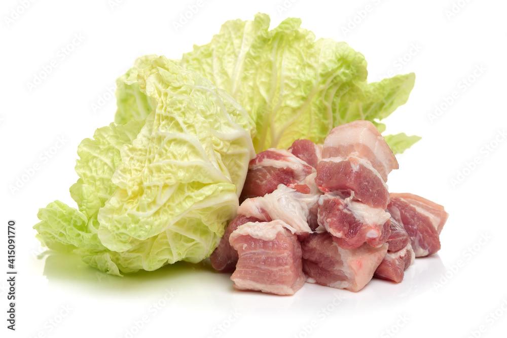 Raw pork belly pieces on a white background Raw pork belly pieces on a white background