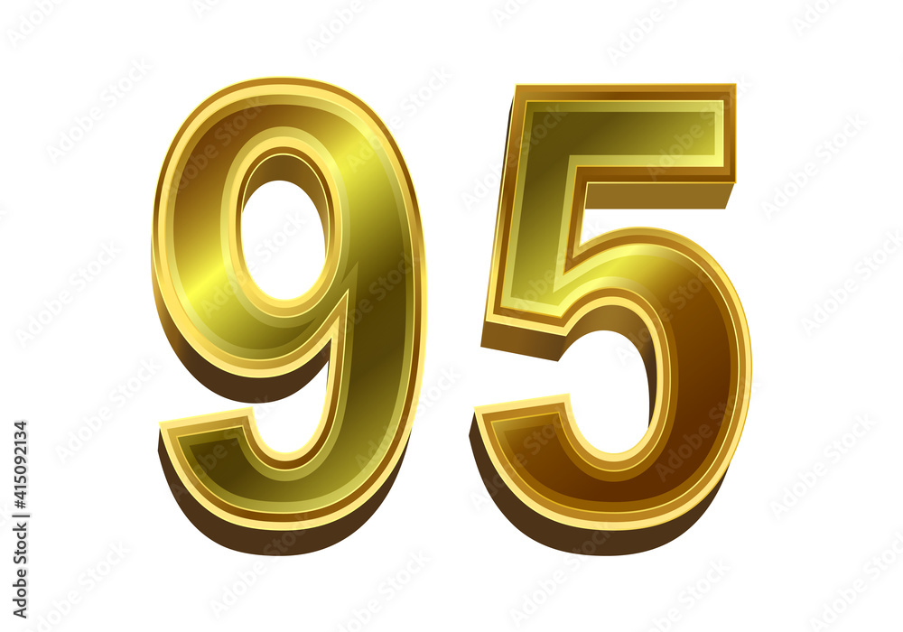 3d golden number 95 isolated on white background 3d golden number 95 isolated on white background