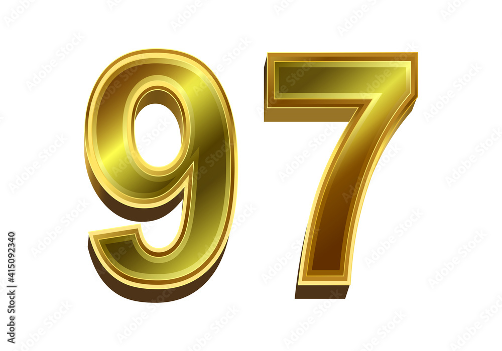 3d golden number 97 isolated on white background 3d golden number 97 isolated on white background