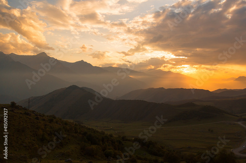 Golden sunset at the mountains 
