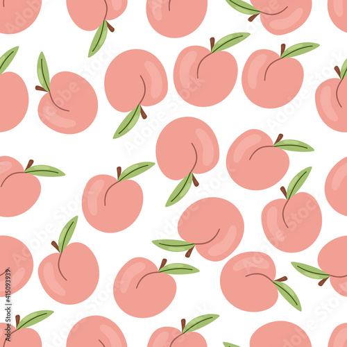 Peach seamless pattern isolated on white background. Vector hand drawn illustartion.