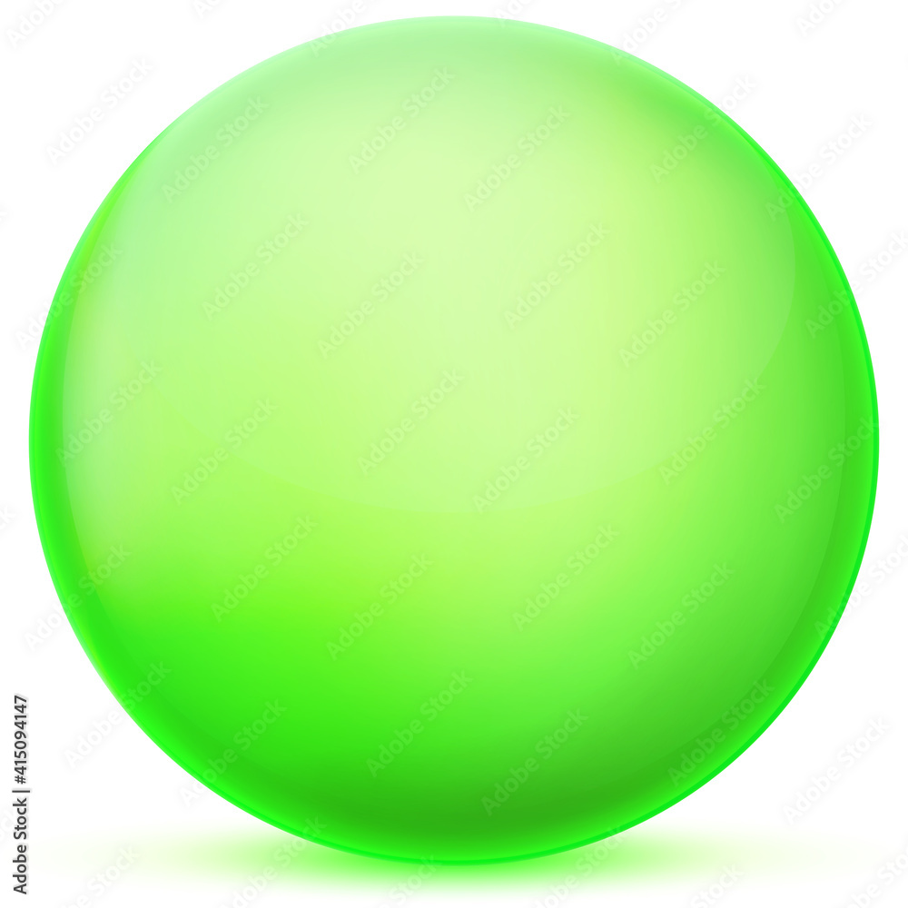 Glass neon green ball or precious pearl. Glossy realistic ball, 3D abstract vector illustration highlighted on a white background. Big metal bubble with shadow. Glass neon green ball or precious pearl. Glossy realistic ball, 3D abstract vector illustration highlighted on a white background. Big metal bubble with shadow.