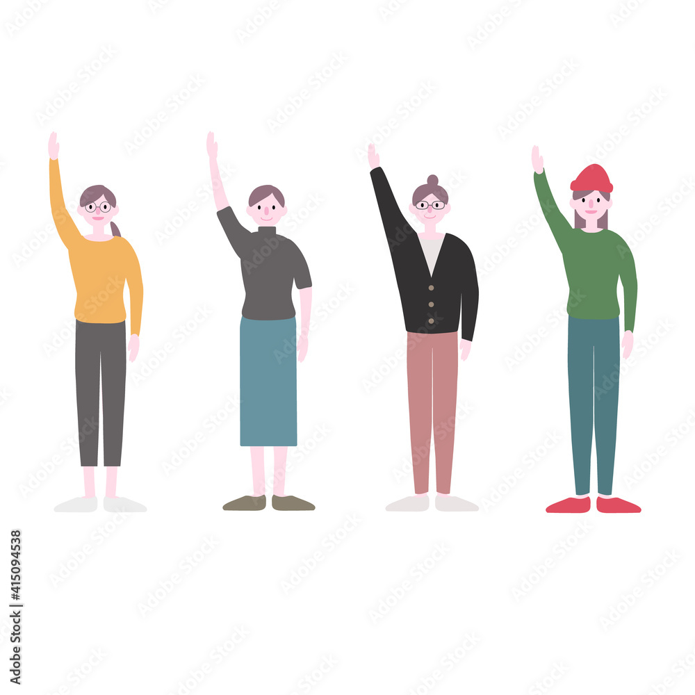 手をあげる女性たちイラスト素材 Stock Vector | Adobe Stock