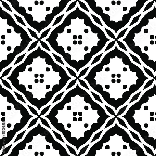 Geometric vector pattern with triangular elements. Seamless abstract ornament for wallpapers and backgrounds. Black and white colors.