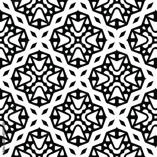 Geometric vector pattern with triangular elements. Seamless abstract ornament for wallpapers and backgrounds. Black and white colors.