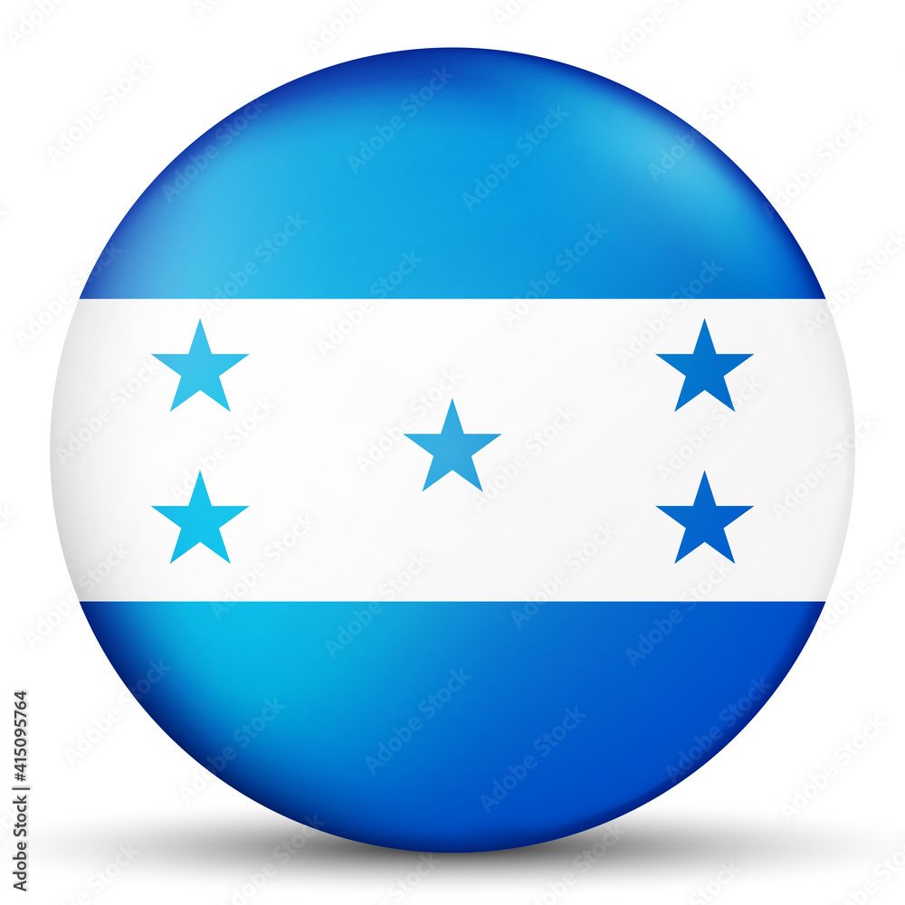 Glass light ball with flag of Honduras. Round sphere, template icon. national symbol. Glossy realistic ball, 3D abstract vector illustration highlighted on a white background. Big bubble. Glass light ball with flag of Honduras. Round sphere, template icon. national symbol. Glossy realistic ball, 3D abstract vector illustration highlighted on a white background. Big bubble.