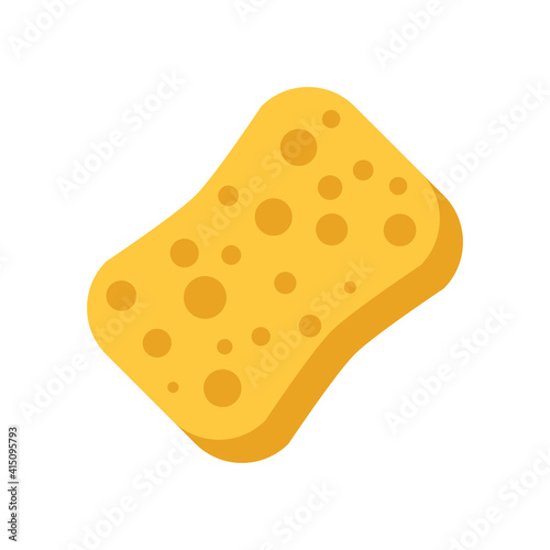 The sponge icon. Yellow sponge made of soft, porous material for washing and bathing. Vector illustration isolated on a white background for design and web in cartoon style.